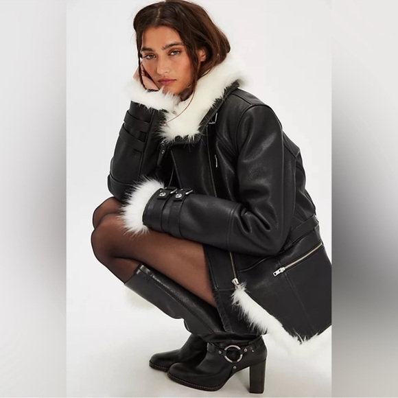 NWT Free People Overdrive Leather Fur Moto Jacket - Picture 2 of 10
